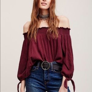 Free People Red Off The Shoulder Tie Top